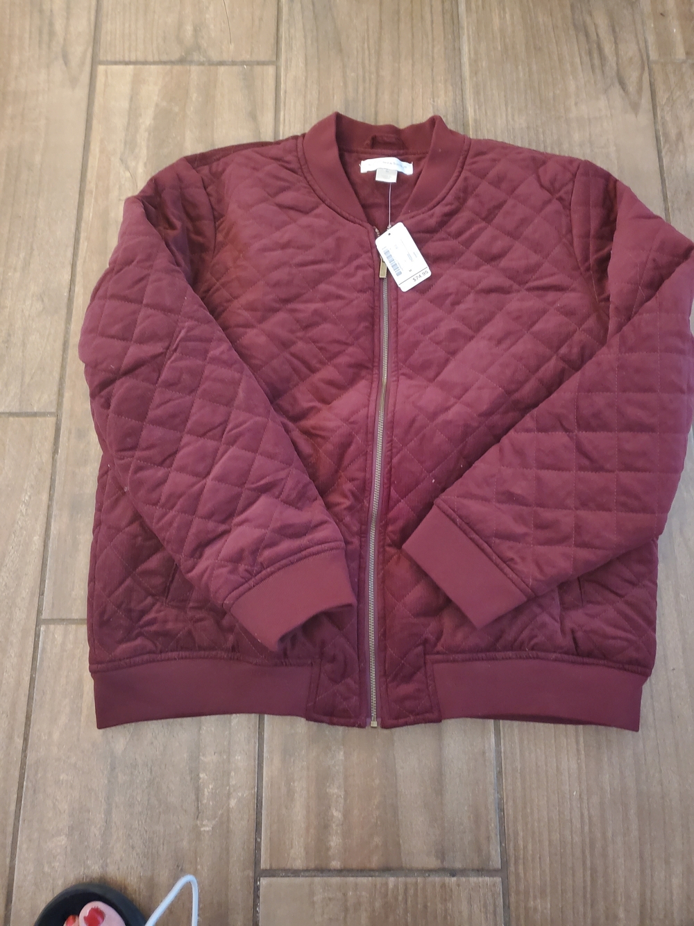 Christopher & Banks Quilted Bomber Jacket in Burgundy